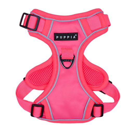 8809867369914 - PUPPIA NEON DOG HARNESS H STURDY ADJUSTABLE NECK AND CHEST REFLECTIVE FRONT AND BACK D-RING FOR SMALL AND MEDIUM DOGS, PINK, X-LARGE