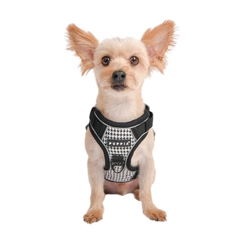 8809912798058 - PUPPIA CONALL DOG HARNESS H HOUNDSTOOTH PATTERN STURDY ADJUSTABLE NECK AND CHEST REFLECTIVE FOR SMALL AND MEDIUM DOGS, BLACK, SMALL
