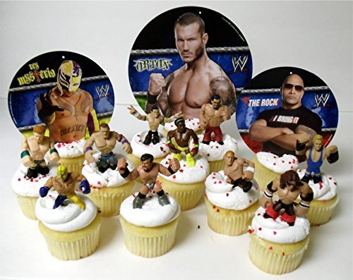 0881314386826 - WWE 13 PIECE WRESTLER RUMBLERS WRESTLING BIRTHDAY CUPCAKE CAKE TOPPER SET FEATURING 10 RANDOM WWE RUMBLER FIGURES AND 3 RANDOM WWE THEMED BACKDROPS