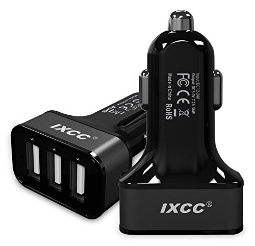 0881314554515 - IXCC 36W 3-PORT USB 7.2 AMP SMART CAR CHARGER WITH CHARGEWISE TECHNOLOGY FOR IOS, ANDROID AND WINDOWS SMARTPHONES AND TABLETS - BLACK
