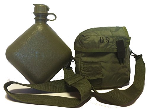 0881314781379 - OD GREEN MILITARY ISSUE NEW 2 QUART WATER CANTEEN WITH G. I. ISSUE USED COVER