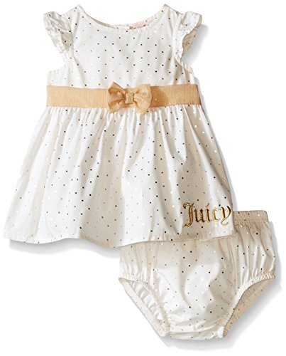 0881634129066 - JUICY COUTURE BABY FOIL PRINTED POPLIN DRESS AND PANTY WITH METALLIC ACCENTS, GOLD, 12 MONTHS