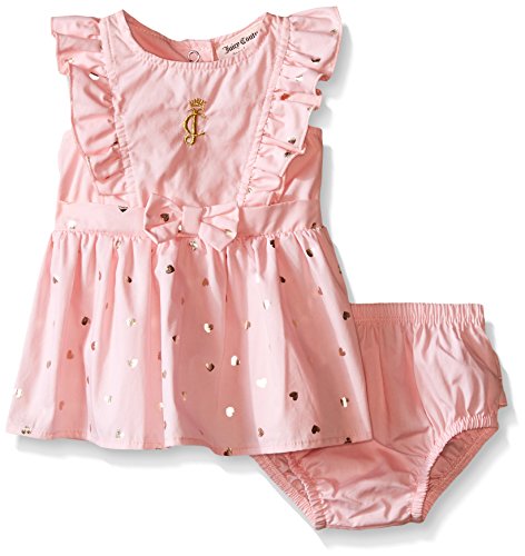 0881634129738 - JUICY COUTURE BABY SOLID AND FOIL PRINTED POPLIN DRESS AND PANTY, PINK, 6-9 MONTHS
