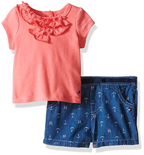 0881634143512 - TOMMY HILFIGER BIG BABY GIRLS' JERSEY SPANDEX SUGAR CORAL TOP WITH PRINTED SHORTS, MULTI, 6-9 MONTHS