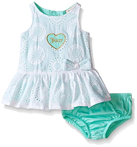 0881634157335 - JUICY COUTURE BABY EYELET DRESS AND POPLIN PANTY, SEA GLASS, 6-9 MONTHS