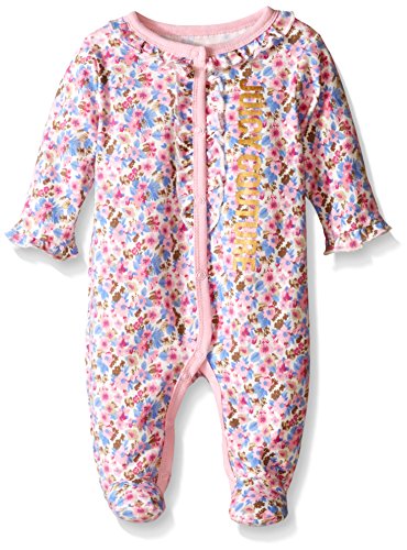 0881634285939 - JUICY COUTURE BABY SLEEPER - PRINTED AND SOLID INTERLOCK, HOT PINK, 0-3 MONTHS