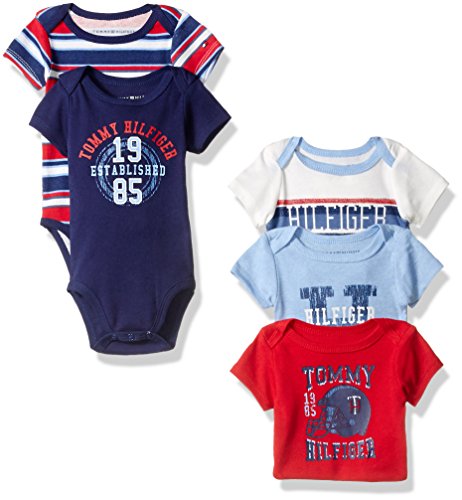 0881634755807 - TOMMY HILFIGER BABY BOYS' SHORT SLEEVED STRIPED AND SOLID BODYSUITS, RED/BLUE, 0-3 MONTHS (PACK OF 5)