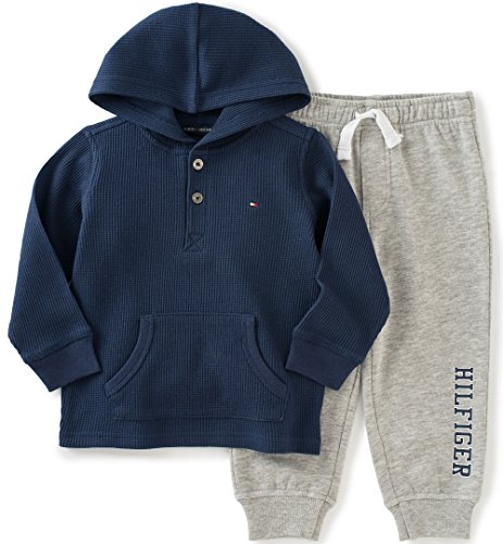 0881634771227 - TOMMY HILFIGER BABY BOYS' THERMAL HOODED TOP WITH FLEECE PANT, NAVY, 3-6 MONTHS