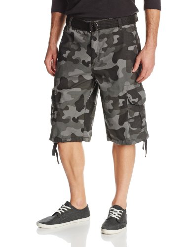 0882272673669 - SOUTHPOLE MEN'S BELTED RIPSTOP CAMO CARGO SHORTS WITH WASHING AND 13.5 INCH LENGTH ALL SEASON, GREY BLACK, 32
