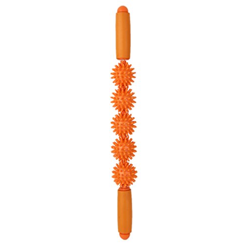 0088234012587 - SPIKE ROLLING MUSCLE MASSAGER STICK WITH HANDLE FOR GYM SPORT - ORANGE