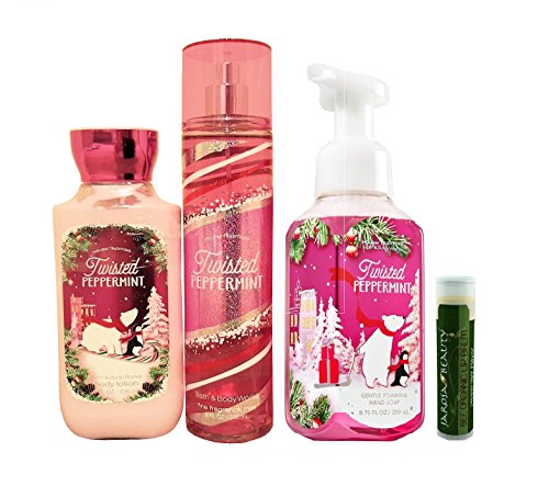 0088234830990 - BATH & BODY WORKS 2015 TWISTED PEPPERMINT 8 OZ. BODY MIST, 8 OZ. BODY LOTION & 8.75 OZ. GENTLE FOAMING HAND SOAP GIFT SET WITH A JAROSA BEE ORGANIC NATURAL PEPPERMINT LIP BALM