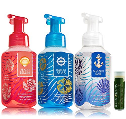 0088234832314 - BATH & BODY WORKS GENTLE FOAMING HAND SOAP AMERICAN SAIL COLLECTION VARIETY PACK - BEACH BELLINI, SPARKLING SEAS & SUMMER SAIL - PACK OF 3 WITH A JAROSA BEE ORGANIC PEPPERMINT LIP BALM