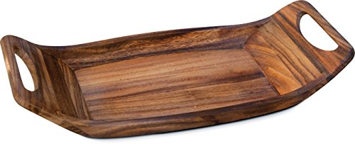 0882572468477 - IRONWOOD GOURMET, ACACIA WOOD, 18-INCH BY 9-INCH BY 3-INCH NORWEGIAN SADDLE TRAY