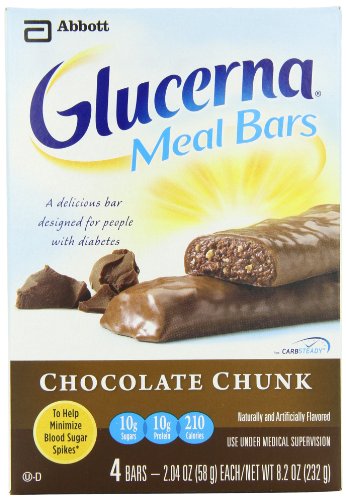 0882811053686 - GLUCERNA MEAL BAR FOR PEOPLE WITH DIABETES, CHOCOLATE CHUNK, 4-COUNT BOXES, 2.04-OUNCES BARS (PACK OF 6)
