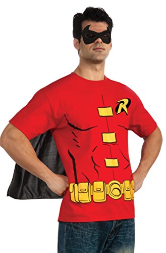 0883028047260 - DC COMICS MEN'S ROBIN T-SHIRT WITH CAPE AND MASK, RED, MEDIUM