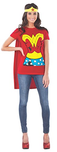 0883028047574 - DC COMICS WONDER WOMAN T-SHIRT WITH CAPE AND HEADBAND, RED, LARGE COSTUME