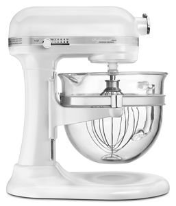 0883049299846 - KITCHENAID PROFESSIONAL 6500 DESIGN SERIES FROSTED PEARL WHITE BOWL-LIFT STAND MIXER WITH 6 QUART GLASS BOWL