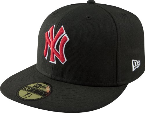 0883233619825 - MLB NEW YORK YANKEES BLACK WITH SCARLET AND WHITE 59FIFTY FITTED CAP, 7 1/4