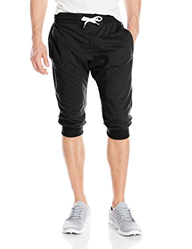 0883399676502 - SOUTHPOLE MEN'S JOGGER CAPRI PANTS BASIC SOLID COLORS IN 3/4 LENGTH AND FRENCH TERRY FABRIC, BLACK, MEDIUM