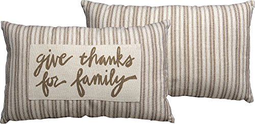 0883504245517 - BIG ACCENT PILLOW WITH INSERT! GIVE THANKS FOR FAMILY - 15 X 25 - BURLAP LOOK - COTTON AND POLYESTER - TAN, GRAY, BROWN - STRIPES - CUTE ACCENT DECOR DECORATION - THANKSGIVING, FALL, ANYTIME