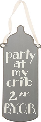 0883504275484 - PRIMITIVES BY KATHY GREY WOODEN PARTY AT MY CRIB 6 X 16 WALL HANGING