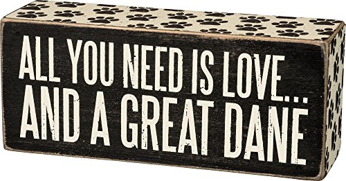0883504296038 - ALL YOU NEED IS LOVE... AND A ... MINI WOOD BOX SIGN - BLACK & WHITE FOR WALL HANGING, TABLE OR DESK 6-IN X 2-IN (GREAT DANE)