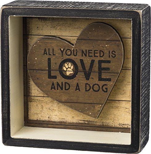 0883504337199 - ALL YOU NEED IS LOVE AND A DOG - PRIMITIVES BY KATHY 5 X 5 DECORATIVE BOX SIGN