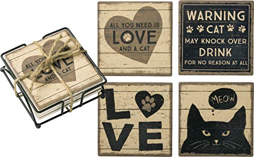 0883504393645 - PRIMITIVES BY KATHY CONJUNTO DE PORTA-COPOS ALL YOU NEED IS LOVE AND A CAT KITCHEN ACCESSORIES
