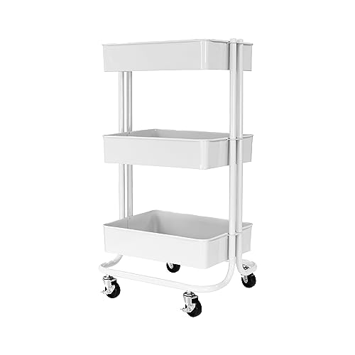 0883652910282 - HOMESTEAD 3-TIER METAL ROLLING CART - EASY ASSEMBLY, DURABLE DESIGN, AND VERSATILE STORAGE FOR HOME & OFFICE