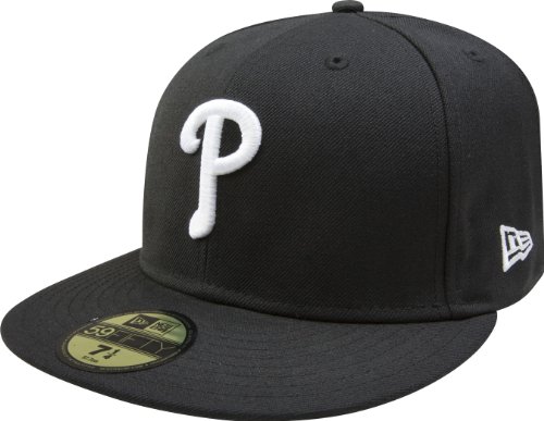 0883653272846 - MLB PHILADELPHIA PHILLIES BLACK WITH WHITE 59FIFTY FITTED CAP, 7 1/4