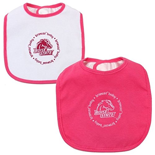 8837377173332 - BOISE STATE BRONCOS BSU SET OF 2 PINK AND WHITE BABY BIBS NCAA LICENSED NEW IN PACKAGING