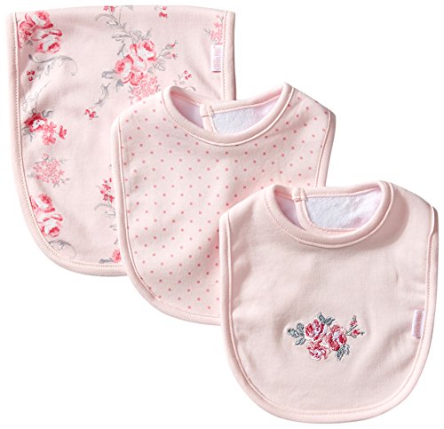 0883953731029 - LITTLE ME BABY-GIRLS NEWBORN SCROLL ROSE BIB AND BURP, PINK FLORAL, ONE SIZE
