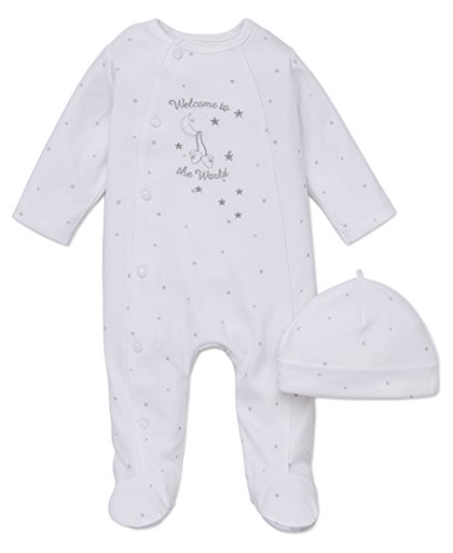 0883953755230 - LITTLE ME UNISEX BABY 2-PIECE FOOTIE AND CAP SET, WELCOME TO THE WORLD, 12 MONTHS