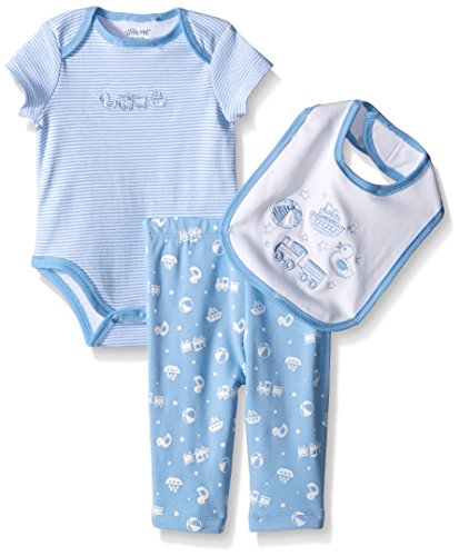 0883953793584 - LITTLE ME BABY BODYSUIT AND PANT SET WITH BIB, BLUE PRINT, NEW BORN