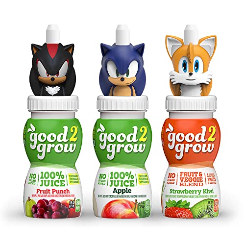 0883990663871 - GOOD2GROW SONIC 3 FLAVOR FRUIT JUICE VARIETY PACKS (APPLE, FRUIT PUNCH, STRAWBERRY KIWI), 6OZ SPILL PROOF CHARACTER TOP BOTTLES, WITH NO SUGAR ADDED, EXCELLENT SOURCE OF VITAMIN C (PACK OF 3)