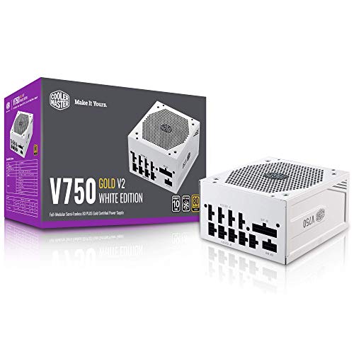 0884102064616 - COOLER MASTER V750 GOLD V2 WHITE EDITION FULL MODULAR, 750W, 80+ GOLD EFFICIENCY, SEMI-FANLESS OPERATION, 16AWG PCIE HIGH-EFFICIENCY CABLES, 10 YEAR WARRANTY