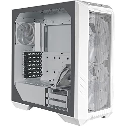 0884102096518 - COOLER MASTER HAF 500 WHITE EDITION HIGH AIRFLOW ATX MID-TOWER WITH MESH FRONT PANEL, DUAL 200MM ARGB LIGHTING FANS, ROTATABLE GPU FAN, USB 3.2 GEN 2 TYPE C AND TEMPERED GLASS