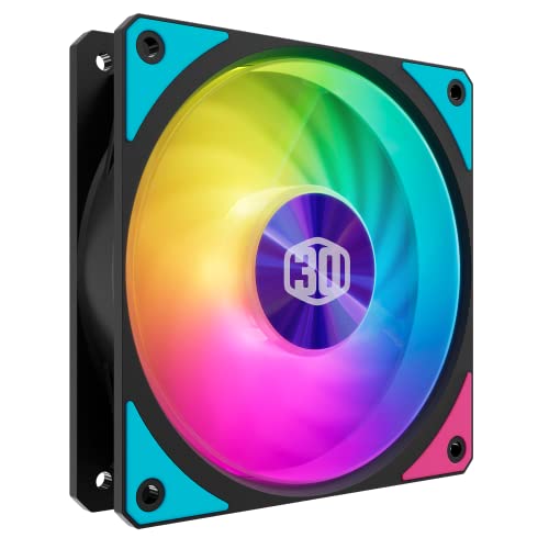 0884102104398 - COOLER MASTER MOBIUS 120P ARGB 30TH ANNIVERSARY RING BLADE FAN, INTERCONNECTING BLADES, CUSTOMIZABLE LEDS, LOOP DYNAMIC BEARING, ANTI-SWAY, 2400RPM PWM CONTROL FOR CASE, CPU LIQUID AND AIR COOLER