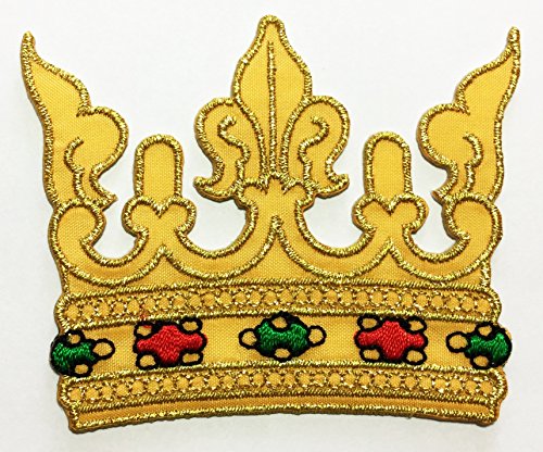 0884122733677 - GOLD LACE CROWN DIY EMBROIDERED SEW IRON ON PATCH P#47