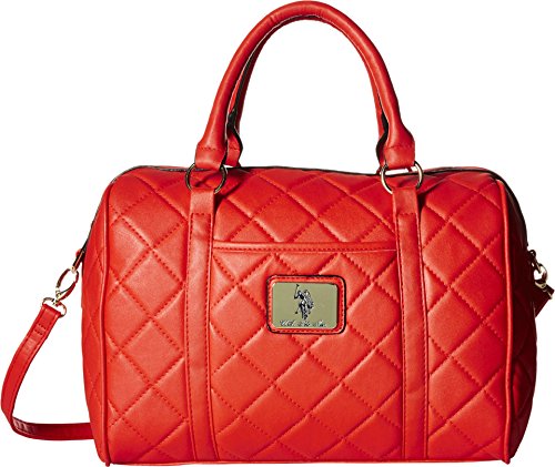 0884239539001 - U.S. POLO ASSN. WOMEN'S ALEX QUILTED SATCHEL WITH LOGO PATCH RED/COGNAC SATCHEL