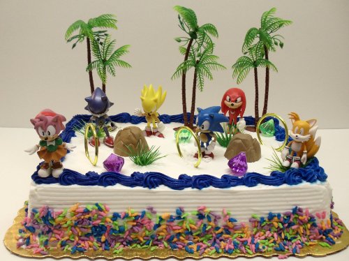 0884376215141 - UNIQUE 12 PIECE CLASSIC SONIC THE HEDGEHOG CAKE TOPPER SET FEATURING 4 SONIC RINGS, SUPER SONIC, AMY ROSE, MILES TAILS PROWER, SONIC, METAL SONIC, KNUCKLES, AND 2 DECORATIVE CAKE PIECES