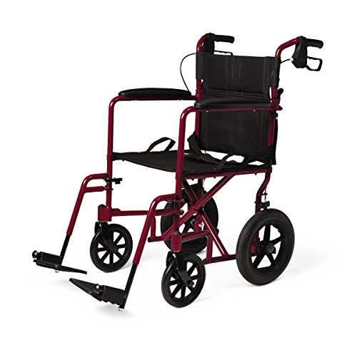 0884389150811 - MEDLINE TRANSPORT WHEELCHAIR WITH BRAKES, RED