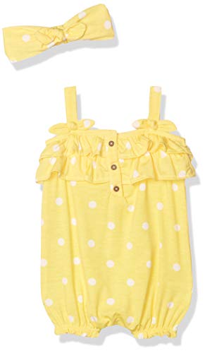 0884533571615 - JESSICA SIMPSON BABY GIRLS’ ROMPERS, CHARCOAL CHARCOAL RUFFLE WITH HEADBAND LEMON MERINGUE, 0-3 MONTHS