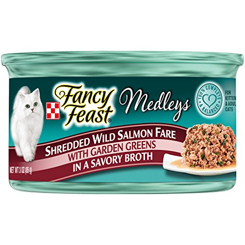 0884565060323 - FANCY FEAST WET CAT FOOD, ELEGANT MEDLEYS, SHREDDED WILD SALMON FARE WITH GARDEN GREEN IN A SAVORY BROTH, 3-OUNCE CAN, PACK OF 24