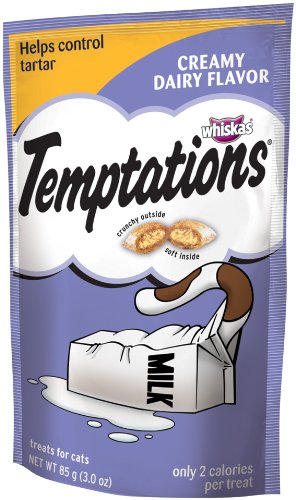 0884567849551 - WHISKAS TEMPTATIONS CREAMY DAIRY FLAVOUR TREATS FOR CATS, 3-OUNCE POUCHES (PACK OF 12)
