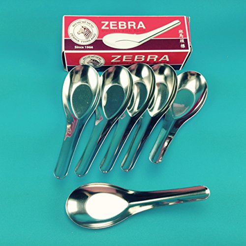0884584014079 - STAINLESS STEEL SPOON, CHINESE SPOON, SOUP, DESSERT, RICE BY ZEBRA THAI SET OF 6