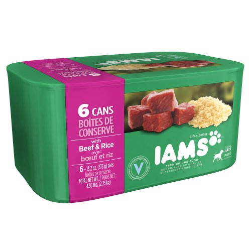 0884763804859 - IAMS DOG FOOD GROUND, SAVORY DINNER WITH MEATY BEEF & RICE, 12.3-OUNCE CANS (PACK OF 24)
