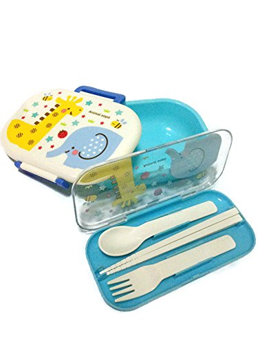 0884768604607 - LUNCH BOX WITH SEALING RING AND TRIPLE CUTLERY SET CUTE ANIMAL W/CASE/SPOON,FORK,CHOPSTICKS FOR PARTY, CAMPING, TRAVEL, MOM & CHILDREN.