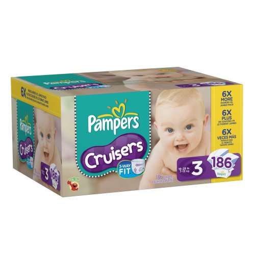 0884771160817 - PAMPERSCRUISERS DIAPERS SIZE 3 ECONOMY PACK PLUS, 186 COUNT