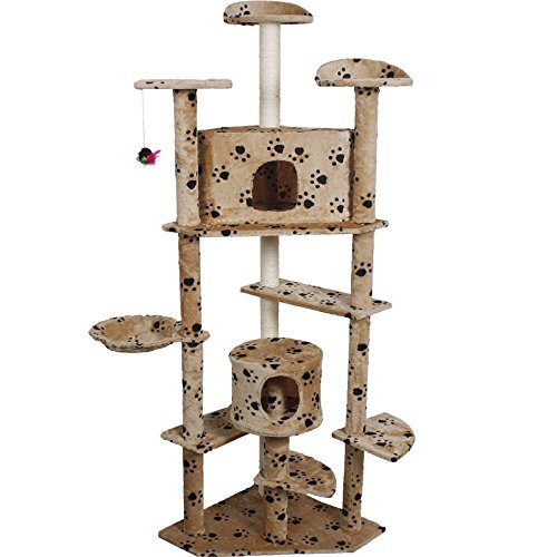 0884870634363 - BEIGE PAWS NEW 80 CAT TREE CONDO FURNITURE SCRATCH POST PET HOUSE